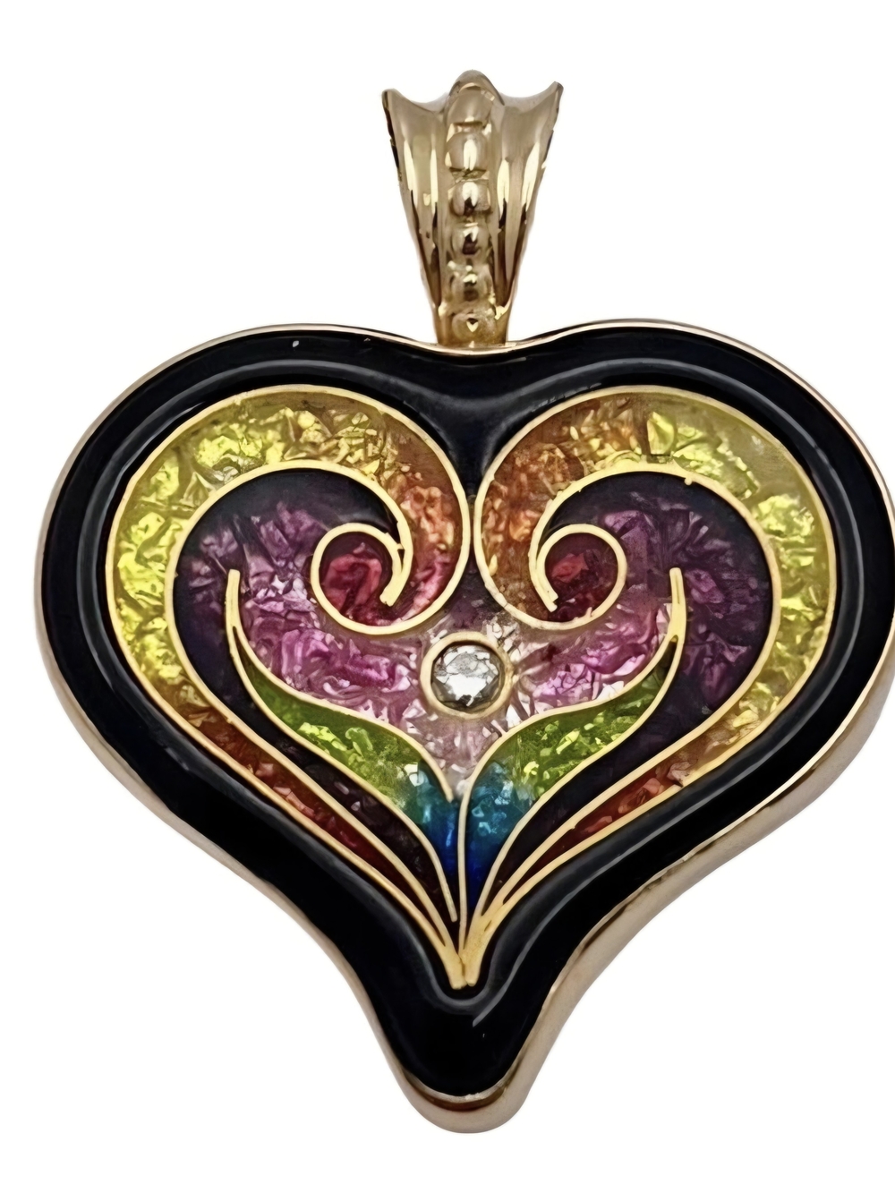 FUSAGER 14K Cloisonne Heart Pendant